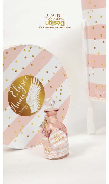 Trusou de botez cu aripi de ingeri si buline gold personalizat, Gold Wings  9